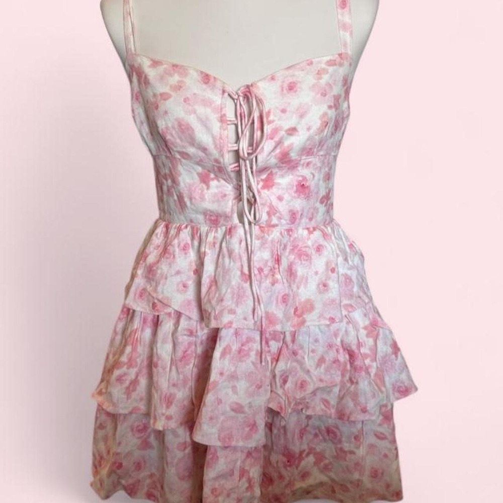 Bardot Pink Floral Corset Mini Dress — Size M - Picture 2 of 8